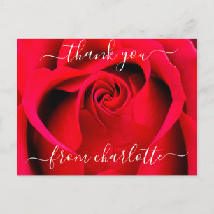 Postal Elegante guión Rosa Roja Floral Gracias