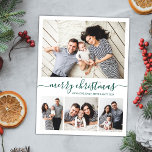 Postal Elegante guión verde 4 Navidades de Collage de fot<br><div class="desc">Elegante caligrafía minimalista, verde y blanca 4 Collages de fotos "Feliz Navidad" Guión Navidades de vacaciones posttarjetas. Esta festividad, simple plantilla de cuatro (4) fotos de tarjetas de vacaciones presenta un collage de fotos de bonito y dice "Feliz Navidad"! El texto de bienvenida de "Feliz Navidad" está escrito en un...</div>