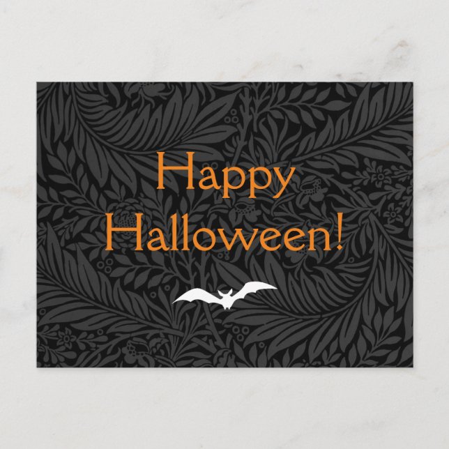 Postal Elegante Halloween Botánico Floral Negro (Anverso)
