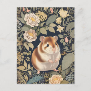 Postal Elegante Hamster William Morris inspirado en la fl