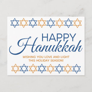 Postal Elegante Happy Hannukah Star of David Blue Gold
