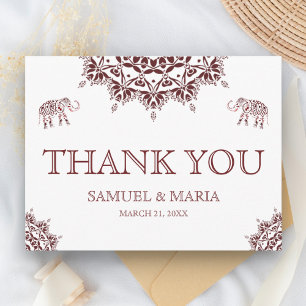 Postal Elegante Henna Burgundy Boda India Gracias