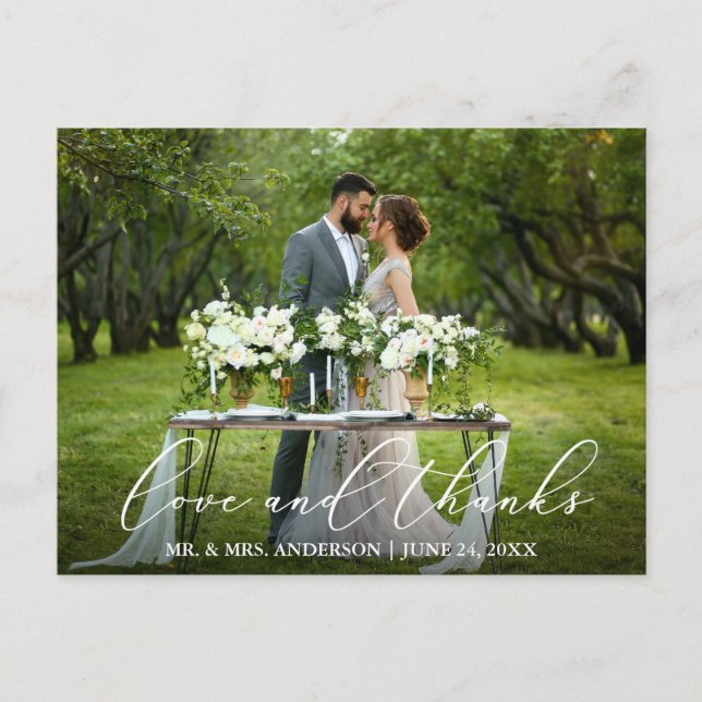 Postal Elegante hermosa caligrafía boda amor gracias (Anverso)