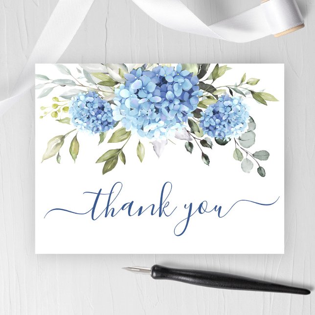 Postal Elegante Hidrangea Azul Eucalyptus Flor Gracias (Subido por el creador)