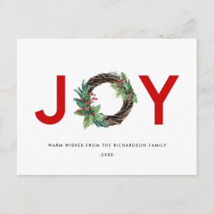 POSTAL ELEGANTE HOLLY BERRY RED GREEN JOY WREATH NAVIDADE