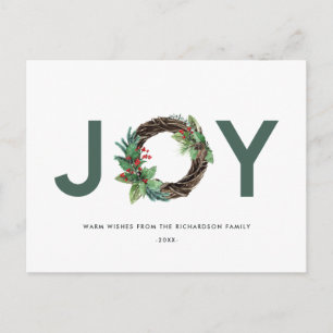 POSTAL ELEGANTE HOLLY BERRY RED GREEN JOY WREATH NAVIDADE