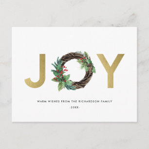 POSTAL ELEGANTE HOLLY BERRY ROJO GOLD JOY WREATH NAVIDADE