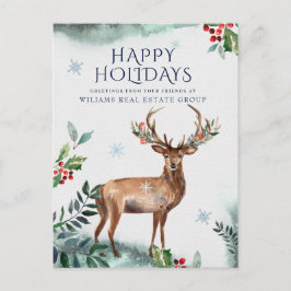 Postal Elegante Holly Deer Navidades Saludo Corporativo