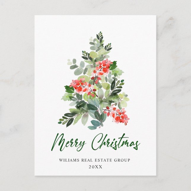 Postal Elegante Holly Tree Navidades Saludo Corporativo (Anverso)