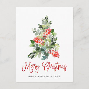 Postal Elegante Holly Tree Navidades Saludo Corporativo