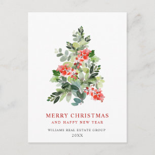 Postal Elegante Holly Tree Navidades Saludo Corporativo