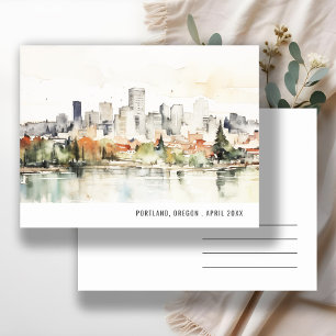 Postal Elegante horizonte de Portland Oregón acuarela via