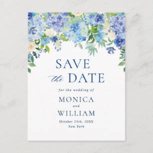 Postal Elegante Hortensia Azul Boda Save the Date