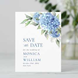 Postal Elegante Hortensia Azul Boda Save the Date