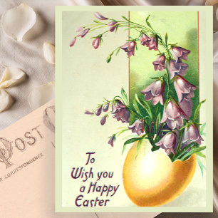 Postal Elegante Huevo de Pascua de Oro y Floral