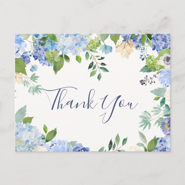 Postal Elegante Hydrangeas Blue Green Gracias (Anverso)