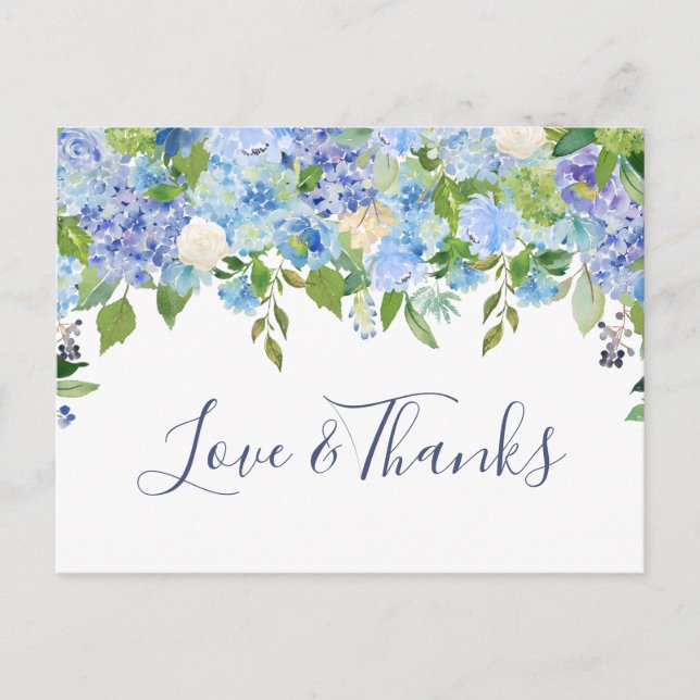 Postal Elegante Hydrangeas Blue Green Gracias (Anverso)