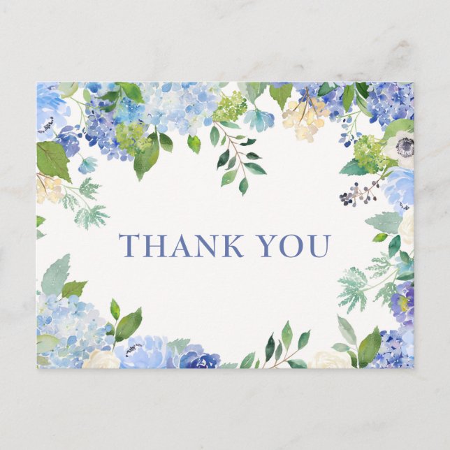 Postal Elegante Hydrangeas Blue Green Gracias (Anverso)
