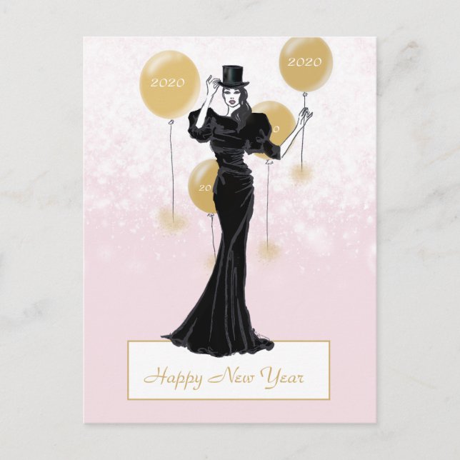 Postal Elegante Ilustracion de moda de Año Nuevo (Anverso)