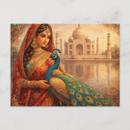 Postal Elegante indische Frau mit prachtvollem Pfau