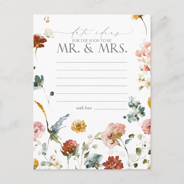 Postal Elegante Jardín Flores Acuarela Ideas de Fecha (Anverso)