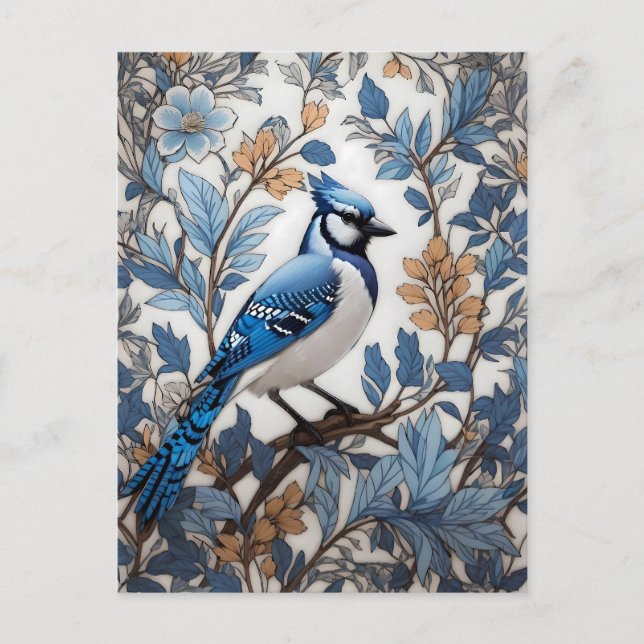 Postal Elegante Jay Azul William Morris Inspirado (Anverso)