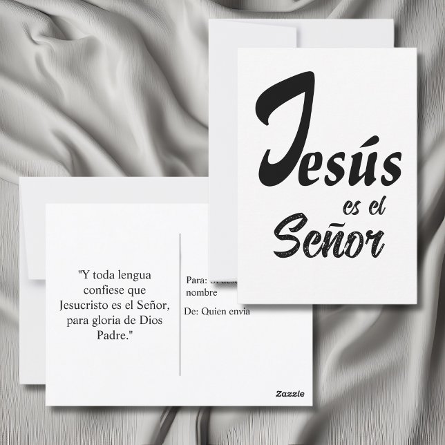Postal Elegante Jesús es el Señor Negro y Blanco Moderno (Christian posrcard Jesus is Lord & Philipians 2:11 in Spanish with custom text & name.)
