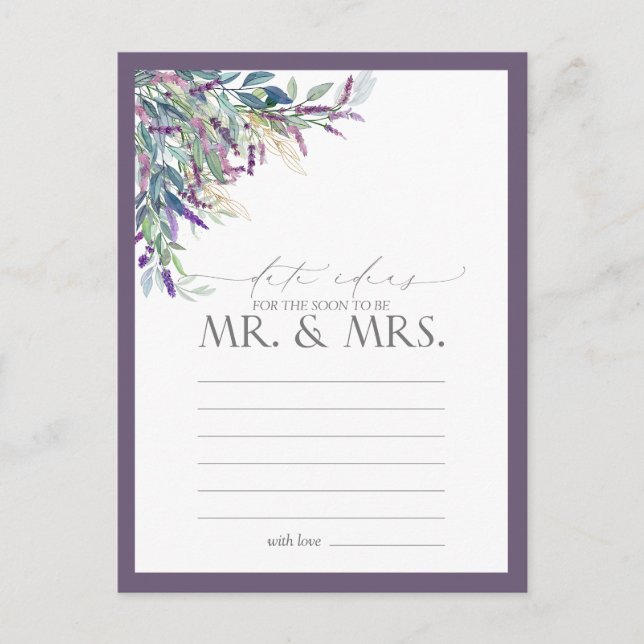 Postal Elegante Lavanda Floral acuarela Ideas de fecha (Anverso)