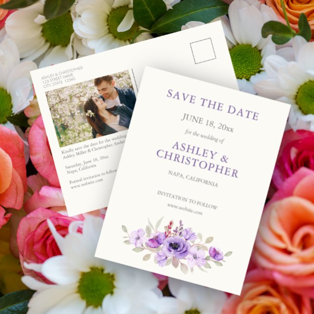 Postal Elegante Lavanda Floral Bouquet Wedding Invite (Subido por el creador)
