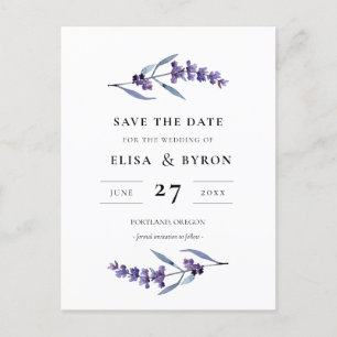 Postal Elegante lavanda floral Guardar fecha