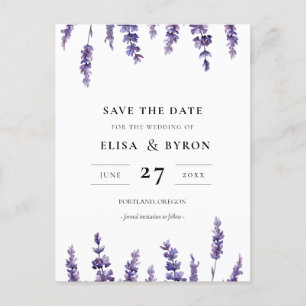 Postal Elegante lavanda floral Guardar fecha