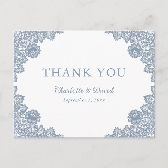 Postal Elegante Lavanda Floral Lace Boda Gracias (Anverso)