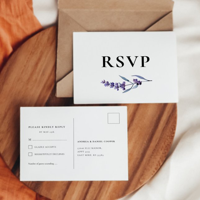Postal Elegante Lavanda Floral RSVP (Subido por el creador)
