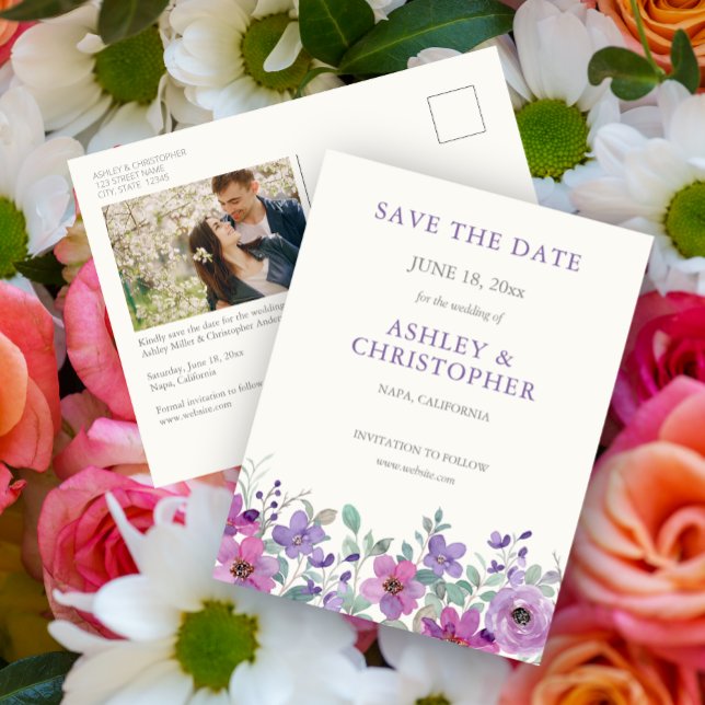 Postal Elegante Lavender Watercolor Floral Wedding Invite (Subido por el creador)