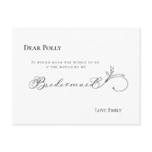Elegante Leaf Black Script Bridesmaid Request