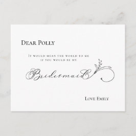 Postal Elegante Leaf Black Script Bridesmaid Request