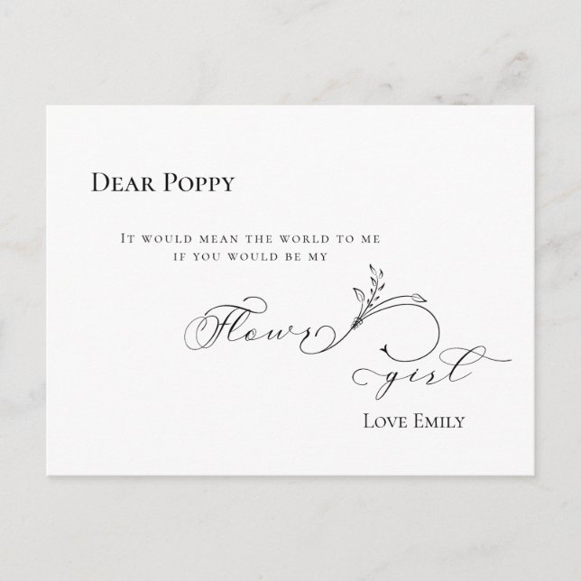 Postal Elegante Leaf Black Script Flowgirl Request (Anverso)