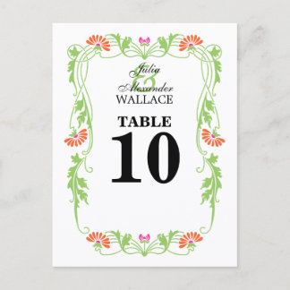 Postal Elegante Leaf Florals & Swirls Table Number Card