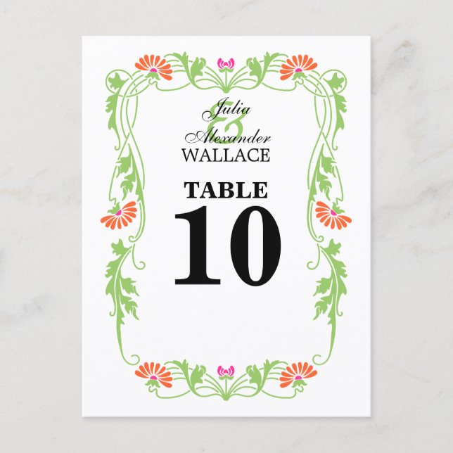 Postal Elegante Leaf Florals & Swirls Table Number Card (Anverso)