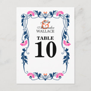 Postal Elegante Leaf Florals & Swirls Table Number Card