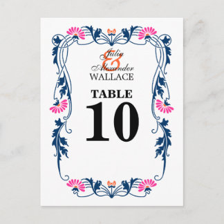 Postal Elegante Leaf Florals & Swirls Table Number Card