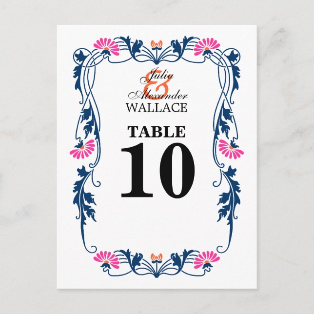 Postal Elegante Leaf Florals & Swirls Table Number Card (Anverso)
