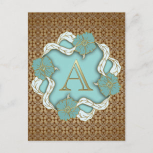 Postal Elegante Letra floral turquesa auricular monograma