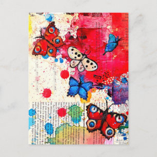Postal Elegante libro de vintage de color mariposa pintad