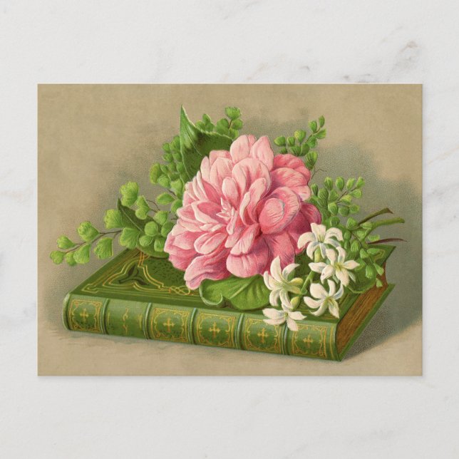 Postal Elegante libro elegante de flores de época peony (Anverso)