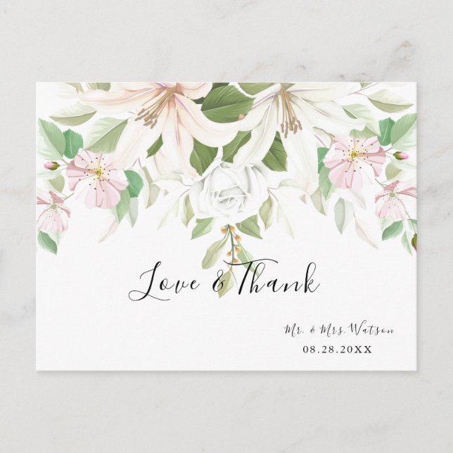 Postal Elegante Lili Rosa | Marfil Rosa Floral Gracias (Anverso)