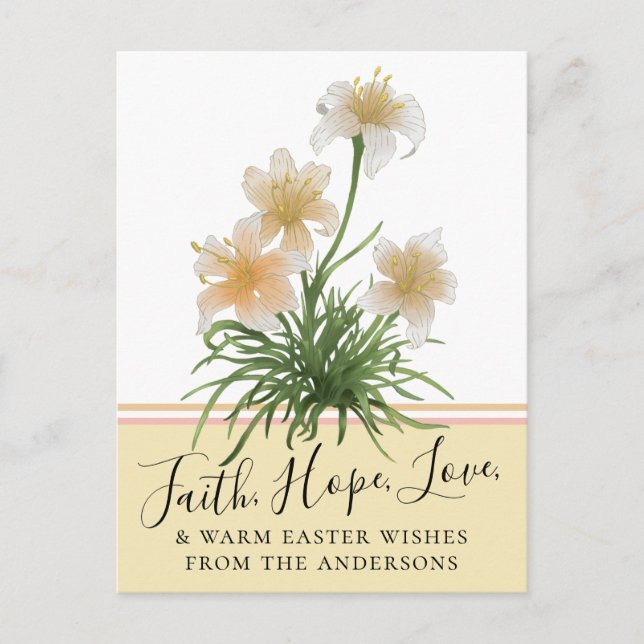 Postal Elegante Lily Flowers Faith Hope Easter Greetings (Anverso)