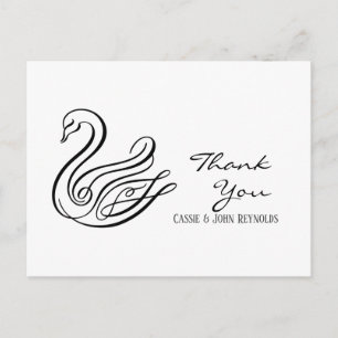 Postal Elegante Línea Art Swan Boda Gracias Postcard