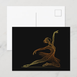 Postal Elegante línea de arte de bailarina de ballet en e