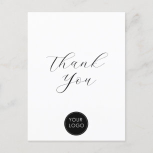 Postal Elegante Logotipo Comercial Guión Gracias Blanco